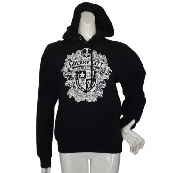 CHERRY CITY DERBY GIRLS Hoodie Sweatshirt, S, Black Pullover, Pocket, Long slvs - Picture 3 of 13